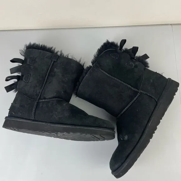 UGG Boots Bailey Bow Sheepskin Size 6 Black - Picture 6 of 12